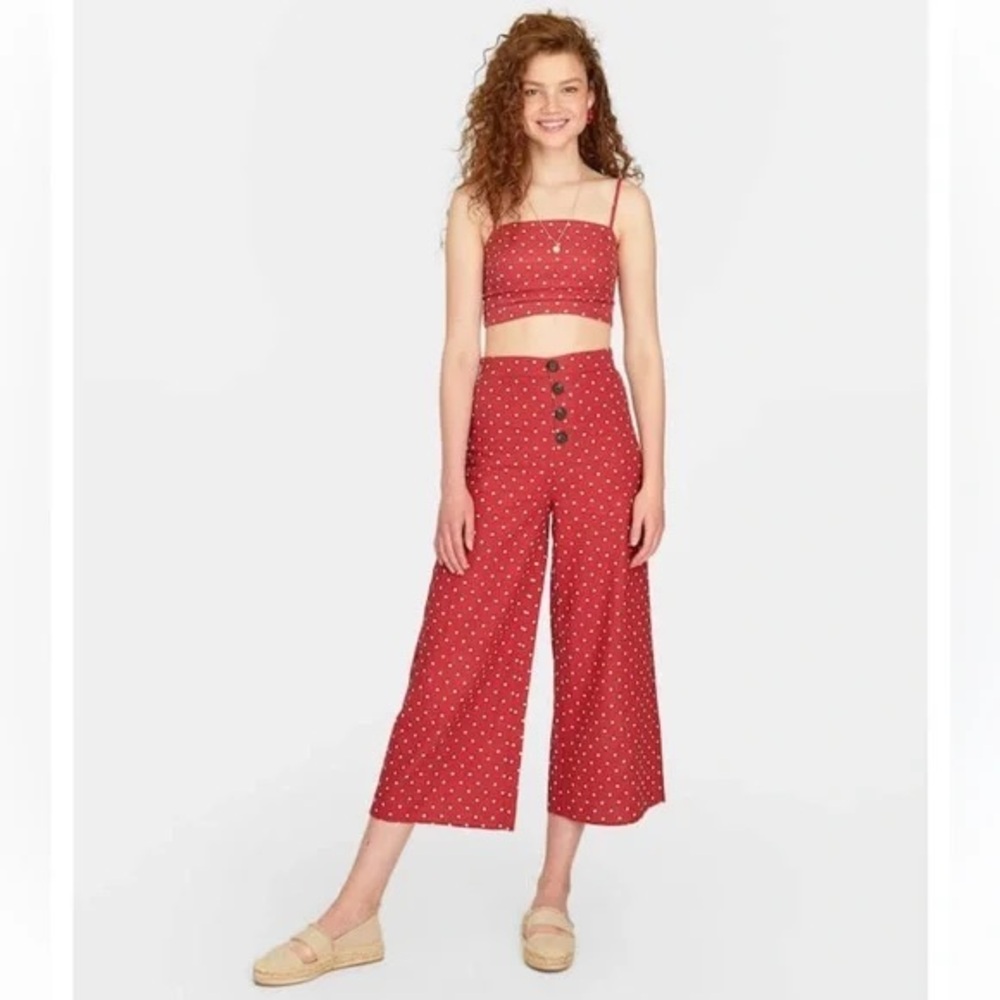 Stradivarius Red Polka Dot Two Piece Linen Set